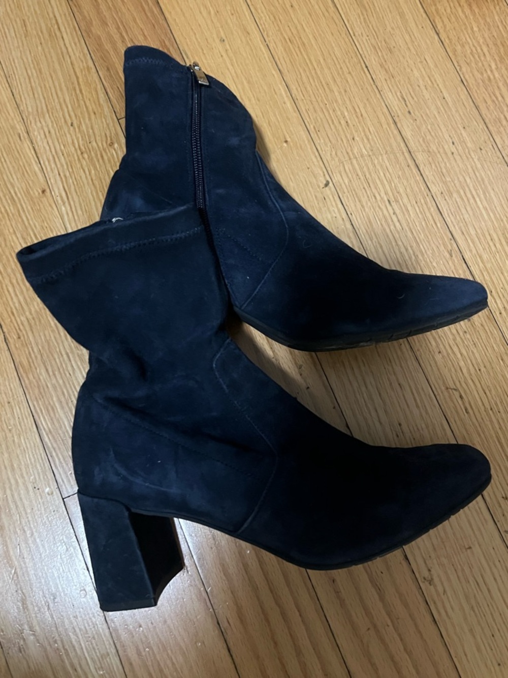 Aquatalia Navy Suede Block Heel Boots